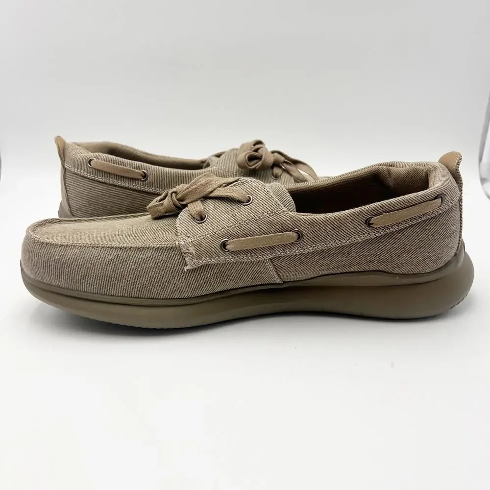 Propet Mens Viasol Lace Slip On Loafers Size 11 Wide EU 45 Tan Canvas NIB